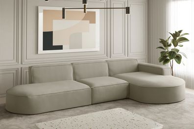 Ecksofa Designersofa PALMA in Stoff Opera Velvet Pearl Ottomane Rechts