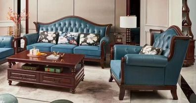 Chesterfield Klassische Ledergarnitur Barock Rokoko Möbel Couch Sofagarnitur 3 + 1