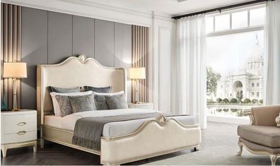 Bett 2x Nachttische 3 tlg. Schlafzimmer Beige Designer Luxus Möbel Betten Holz