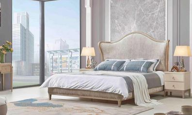 Luxus Modern Bett 2x Nachttische Betten Holz Bettgestell Schlafzimmer Silber Neu
