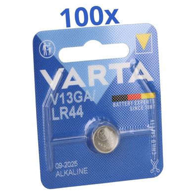 100x Varta Knopfzelle Electronics V 13 GA / A76 / LR 44 Alkaline 1,5 V 1er Blister