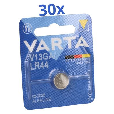 30x Varta Knopfzelle Electronics V 13 GA / A76 / LR 44 Alkaline 1,5 V 1er Blister