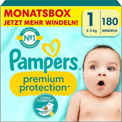 Pampers Baby Windeln Größe 1 2-5kg Premium Protection Newborn Monatbox 180 Stück