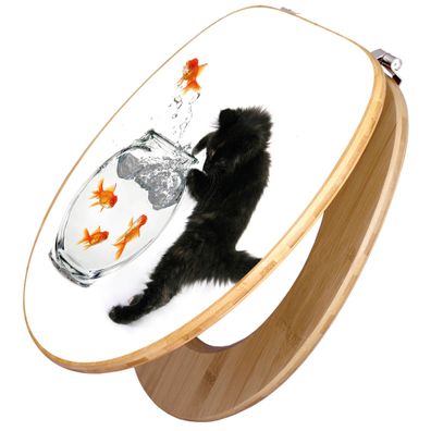 banjado® WC-Sitz Bambus braun mit Motiv Motiv Katze Und Fisch