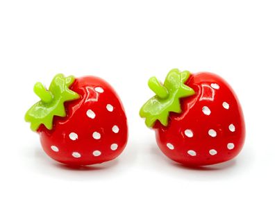 Erdbeere Ohrstecker Miniblings Stecker Mädchen Kinder Frucht Beere weiße Punkte