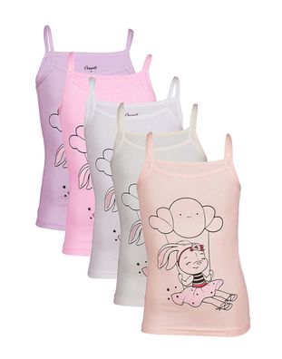 5er Pack Mädchen Kinder Unterhemd Unterwäsche Spaghettiträger Shirt Hase Bunt