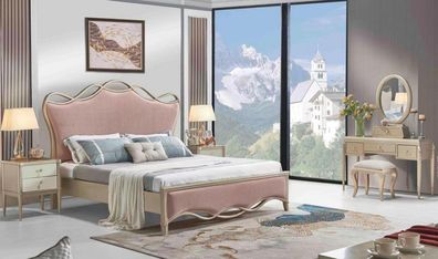 Rosa Bett Doppelbett 2x Nachttisch Klassische Hotel Betten Schlafzimmer Möbel