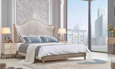 Design Luxus Doppel Silber Betten Möbel Schlafzimmer Bett Polster Stoff Textil