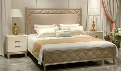 Schlafzimmer Bett Polster Design Möbel Luxus Doppel Beige Betten Modern Leder
