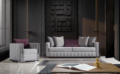 Luxus Sofagarnitur 3 + 3 + 1 Sitzer Gruppe Sofa Sitzer Wohnzimmer Sofas
