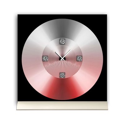 Tischuhr 30cmx30cm inkl. Alu-Ständer -modernes Design rot schwarz geräuschloses ...