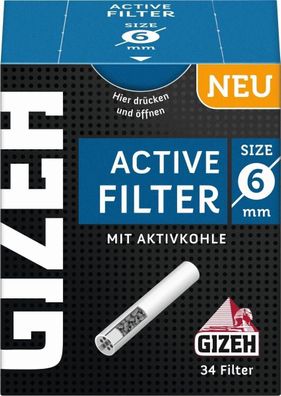 10x34 Gizeh Black Aktiv Filter 6mm Zigarettenfilter Aktivfilter + 2 Feuerzeuge