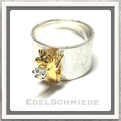 Edelschmiede925 Silberring matt mit Froschkönig (verg.) 925/ - Ringgröße 62