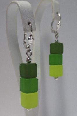 Ohrringe in knalligen Grüntönen 925/ - Acrylwürfel Farbverlauf