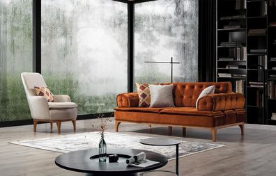 Sofagarnitur Garnitur Sofas Sofa Sessel Dreisitzer 3 + 1 Sitzer Orange