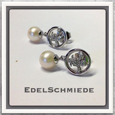 Edelschmiede925 Ohrringe mit echten Perlen als Pendel 925/ - Silber