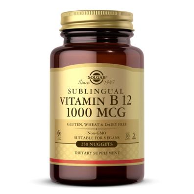 Solgar, Sublingual Vitamin B12, 1000mcg, 250 Veg. Nuggets - Zwei-Tages-Dosis