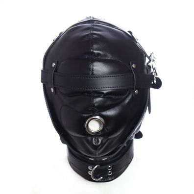 Unisex Kopfbedeckung Gesichtsmaske einstellbar PU erotische Requisiten Schwarz