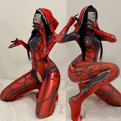 Herren Catsuit Sexy Öffnen Gabelung Spider Man Halloween Clubwear Kostüm Rot