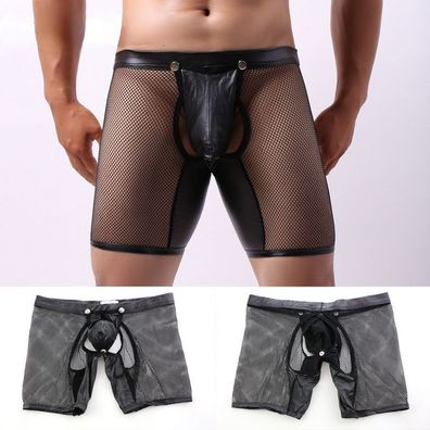 Herren Mesh Hose Abnehmbar Öffnen Gabelung Sexy transparent Clubwear Shorts