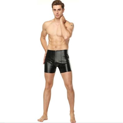 Herren Schritt offen Shorts Wetlook Sexy Leder Hose Unterwäsche Dessous M-2XL