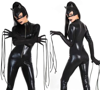 Damen Katze Cosplay Clubwear Strumpfhosen Catsuit Maske Handschuhe Set
