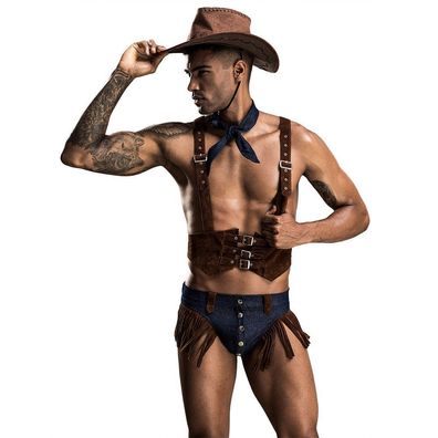 Herren 4er Set Wetlook Nachtclub Outfits Cowboys Unterwäsche Cosplay Kostüm