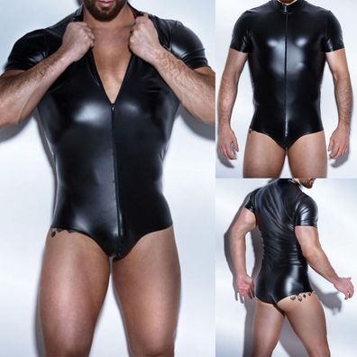 Herren Sexy Wetlook Body Zip Overall Homosexuell Swell Shirt Bodysuit Club S-3XL