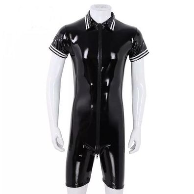 Herren Wetlook Sexy Öffnen Gabelung PVC Leder Bodysuit Jumpsuit Cosplay Kostüm
