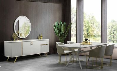 Luxus Essgruppe Tisch mit Stühlen Esstisch Spiegel Kommode 4x Lehnstuhl 6tlg