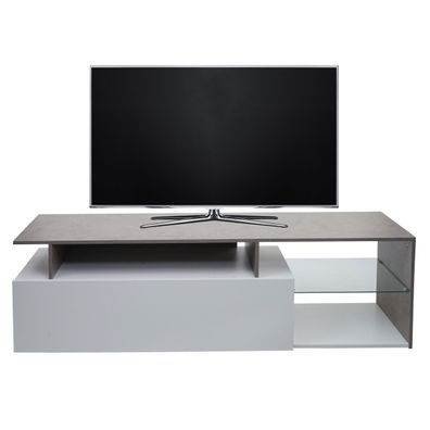 TV-Rack HWC-L35, Lowboard Fernsehtisch, Holz 47x170x40cm Staufach, Beton-Optik weiß