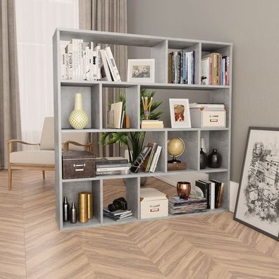 vidaXL Raumteiler/ Bücherregal Betongrau 110x24x110 cm Holzwerkstoff
