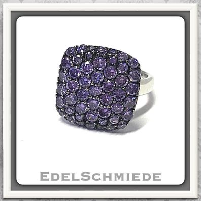 Edelschmiede925 edler Ring 925 Silber m vielen lila Zirkonias Ringgröße 54