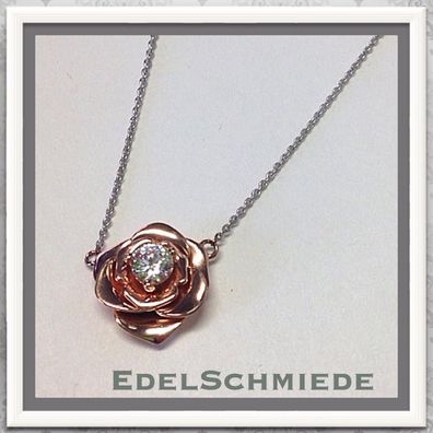 Edelschmiede925 Halskette 925 Silber rhod + rosé vergoldeter Rose
