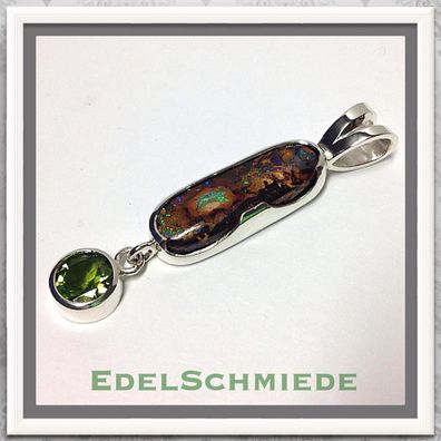 Edelschmiede925 Unikat Schmuck Anh. 925 Silber mit Opal + Peridot