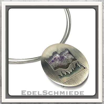 Edelschmiede925 Halsreif mit Quarz Anhänger (Amethyst) 925 Silber