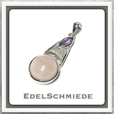 Edelschmiede925 Kettenanhänger in 925 Silber Rosenquarz + Amethyst