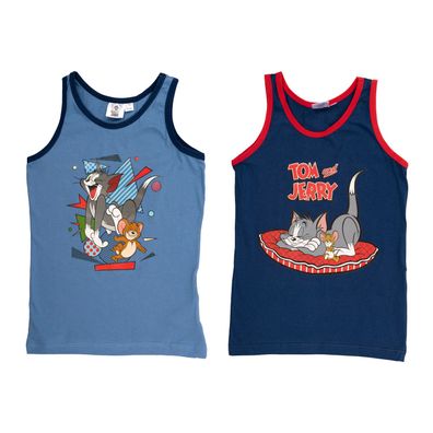 Tom und Jerry Unterhemd für Jungen Kinder Tank Top Hemdchen Blau (2er Pack)