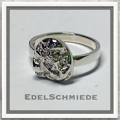 Edelschmiede925 schlichter Ring mit Silbernugget 925/ - Ringgröße 57