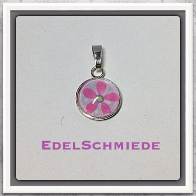 Edelschmiede925 Anhänger 925/ - mit Glascabochon rosa Blüte