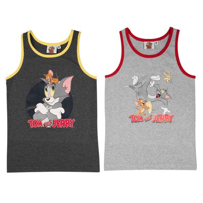 Tom und Jerry Unterhemd für Jungen Kinder Tank Top Hemdchen Grau (2er Pack)