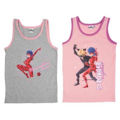 Miraculous Unterhemd für Mädchen Kinder Tank Top Hemdchen Grau/ Rosa (2er Pack)