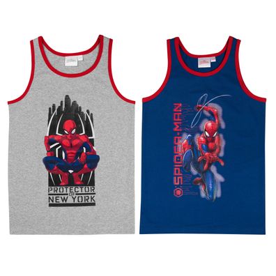 Marvel Spiderman Unterhemd für Jungen Kinder Top Hemdchen Grau/ Blau (2er Pack)