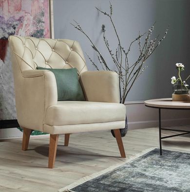 Wohnzimmer Sessel Möbel Modern Stoff Lounge Textil Kunstleder beige Neu
