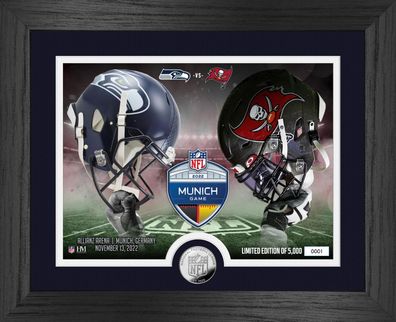 NFL Munich Game Buccaneers vs Seahawks Hanging Silver Coin gerahmtes Bild 40x33