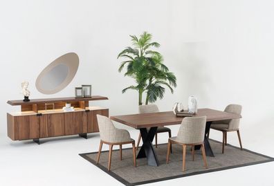 Esszimmer Tisch 4x Stühle Anrichte Spiegel Essgruppe Design Set Garnitur