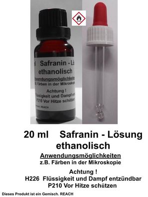 20 ml Safranin Lösung, ethanolisch, Färbemittel für die Mikroskopie