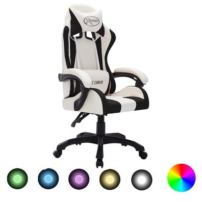 vidaXL Gaming-Stuhl mit RGB LED-Leuchten Weiß und Schwarz Kunstleder