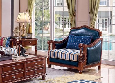 Design Leder Sessel Wohnzimmer Lounge Luxus Stuhl Design Möbel Blau Klassisch