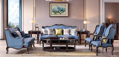 Luxus Klassische Chesterfield Polster Sofagarnitur 3 + 2 + 1 + 1 Sitzer Blau Schwarz